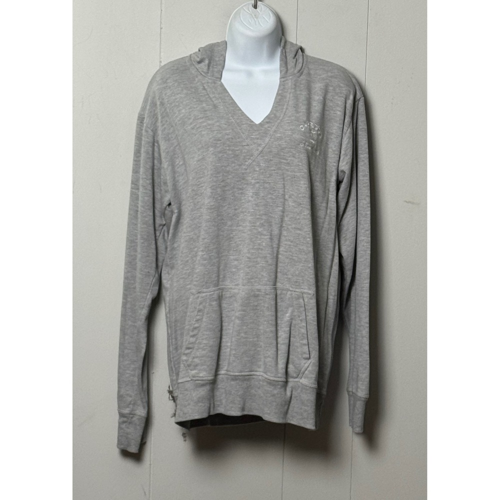 Cuffy's of Cape Cod Women Gray V-Neck Hoodie Striped Hood Anchor Logo Size XL